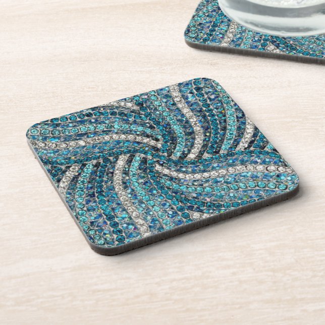 bohemian girly chic silver grey turquoise blue coaster (Left Side)