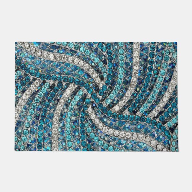 bohemian girly chic silver grey turquoise blue doormat (Front)