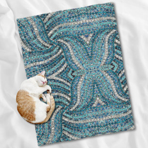 bohemian girly chic silver grey turquoise blue fleece blanket