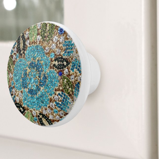 bohemian girly chic silver turquoise blue flower ceramic knob (bohemian girly chic silver turquoise blue flower ceramic knob)