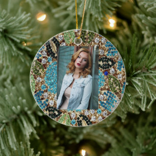 bohemian girly chic silver turquoise blue flower ceramic ornament