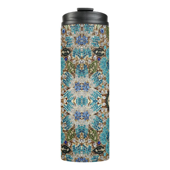 bohemian girly chic silver turquoise blue flower thermal tumbler (Front)