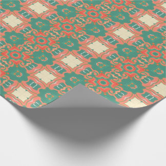 Bohemian Glam Turquoise Blue Coral Peach Tiles Wrapping Paper