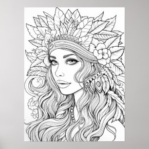Bohemian Goddess Line Art Illustration Poster