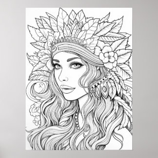 Bohemian Goddess Line Art Illustration Poster