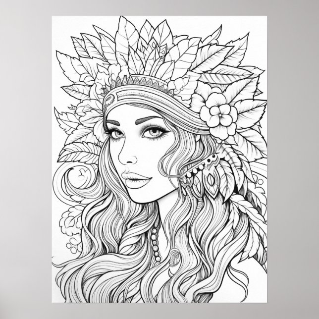 Bohemian Goddess Line Art Illustration  Poster (Front)