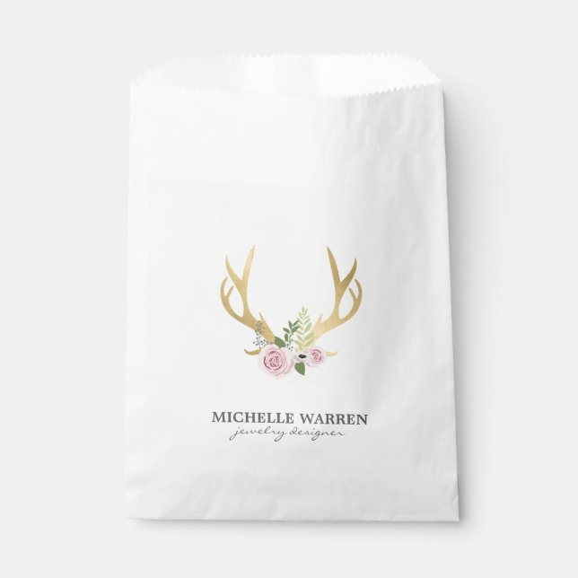 Bohemian Gold Antlers with Flowers Favour Bag (Front)