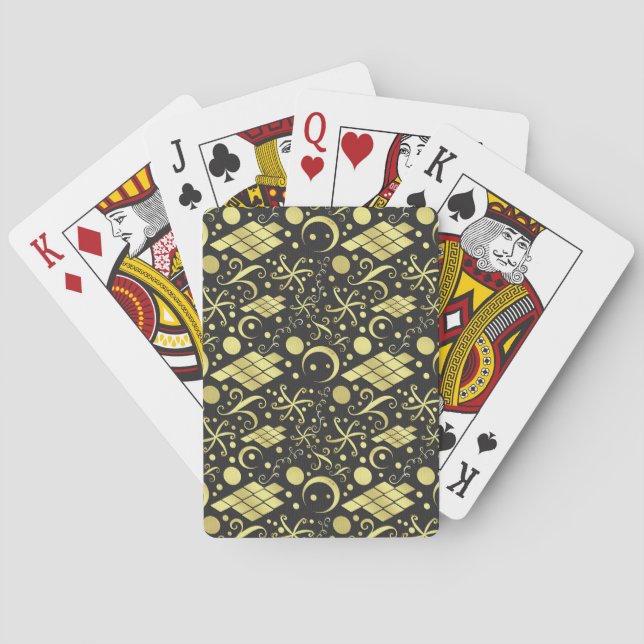 Bohemian Gold Diamonds and Swirls Pattern Playing Cards (Back)