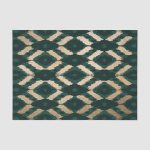 Bohemian Gold Forest Green Ikat Pattern Tissue Paper