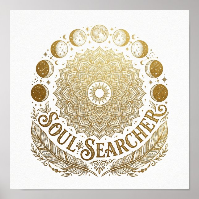 Bohemian Gold Moon Square Poster (Front)
