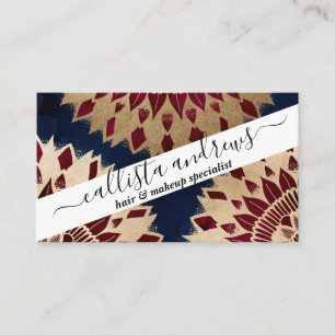 Bohemian Gold Navy Burgundy Hand Drawn Mandala Business Card