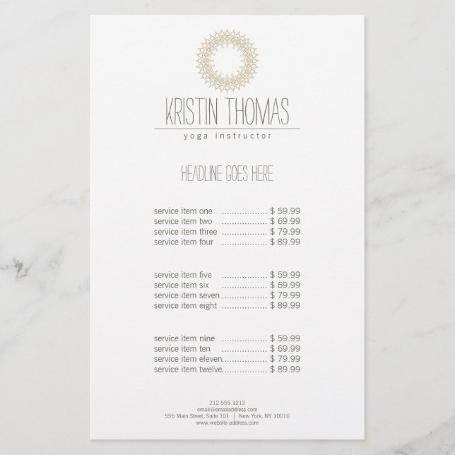 Bohemian Gold Sun Mandala Yoga Flyer (Front)