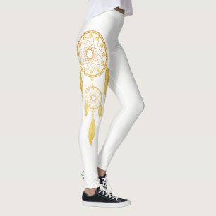 Bohemian Golden Feather Dream Catcher Leggings