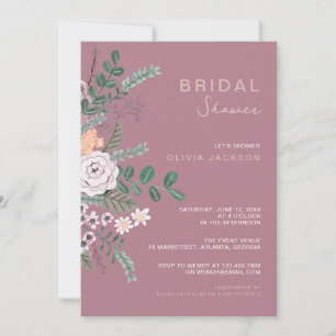 Bohemian Green & Mauve Chic Floral Flowers Bridal  Invitation