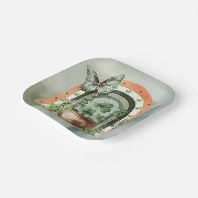 Bohemian Green Watercolor Rainbow Illustration Paper Plate (Angled)