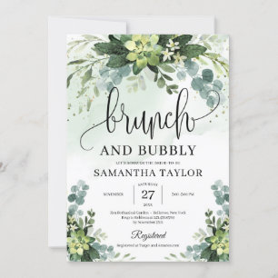 Bohemian greenery succulent brunch and bubby invitation