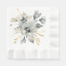 Bohemian Grey Floral Wedding Shower Napkins
