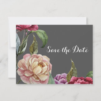Bohemian Grey & Purple Floral Save the Date Cards