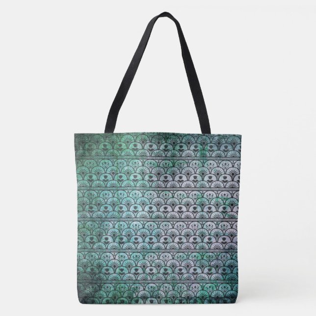 Bohemian Grunge, Aqua Blue Patterned Tote Bag (Front)