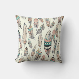 Bohemian Hand Drawn Feathers Cushion