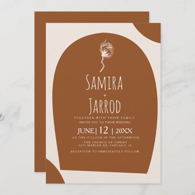 Bohemian Hand Drawn Natural Arch Botanical Wedding Invitation (Front/Back)