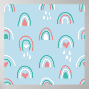 Bohemian hand drawn seamless pattern with rainbow poster
