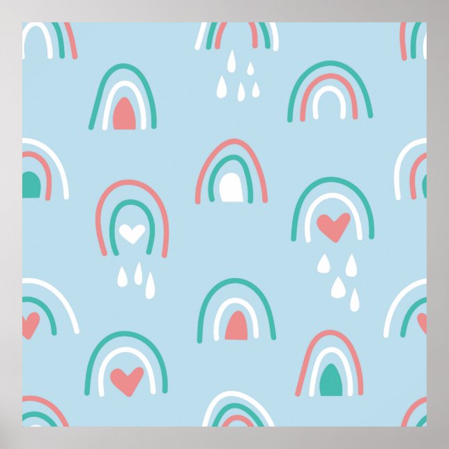 Bohemian hand drawn seamless pattern with rainbow  poster (Front)