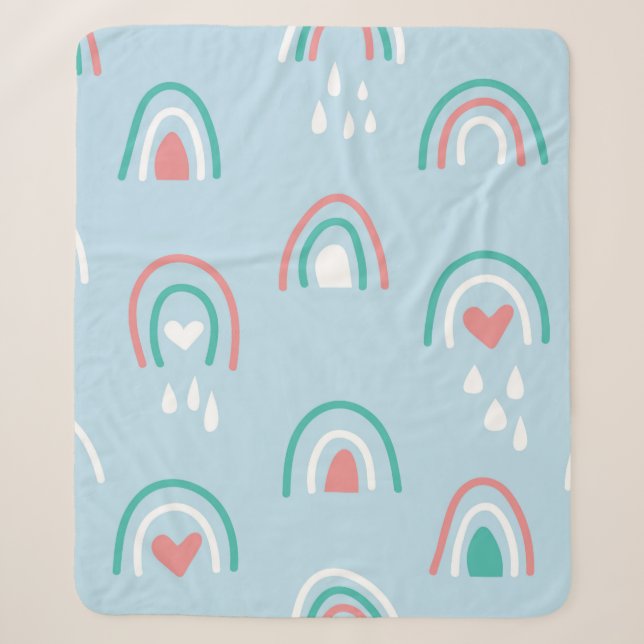 Bohemian hand drawn seamless pattern with rainbow  sherpa blanket (Front)