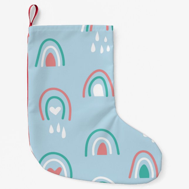 Bohemian hand drawn seamless pattern with rainbow  small christmas stocking (Front)