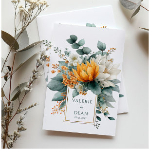 Bohemian Harvest Burnt Orange and Teal Wedding Invitation