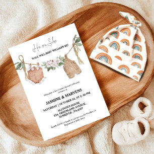 Bohemian he or She Baby Clothes gender reveal   Invitation
