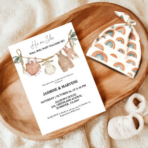 Bohemian he or She Baby Clothes gender reveal   Invitation