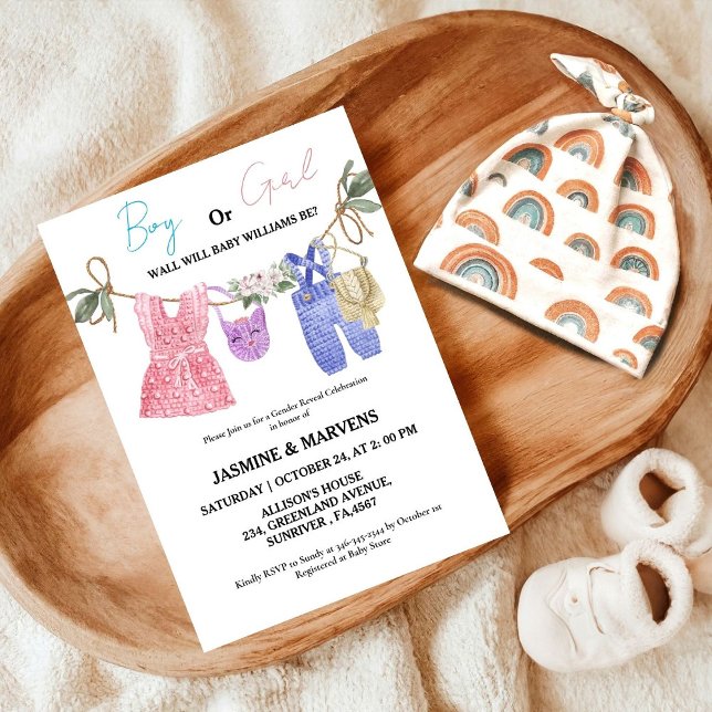 Bohemian he or She Baby Clothes gender reveal   Invitation (Creator Uploaded)