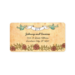 Bohemian Heart, Roses, Birds, & Banner Wedding Label