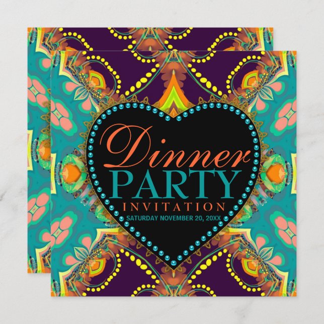 Bohemian Hippie Batik Dinner Party Invitations (Front/Back)