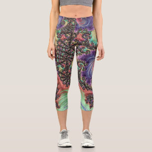 Bohemian Hippie Colourful Jewel Tone Fractal Art Capri Leggings