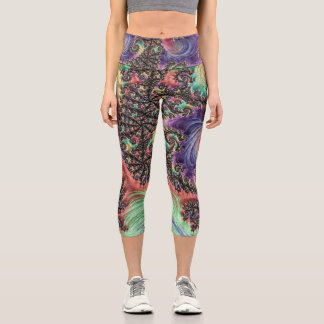 Bohemian Hippie Colourful Jewel Tone Fractal Art Capri Leggings