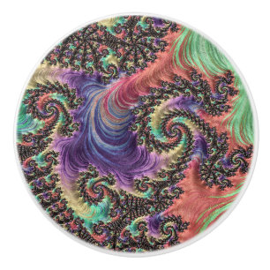 Bohemian Hippie Colourful Jewel Tone Fractal Art Ceramic Knob