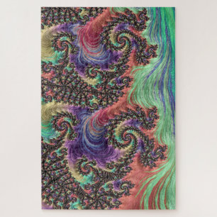 Bohemian Hippie Colourful Jewel Tone Fractal Art Jigsaw Puzzle