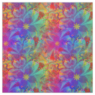 Bohemian Hippie Rainbow Floral Pattern Fabric