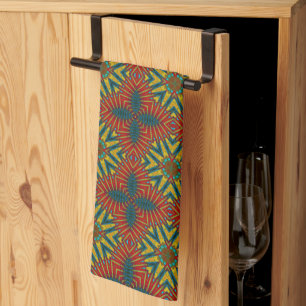 Bohemian Hippie Red Blue Yellow Cool Ethnic Tribal Tea Towel
