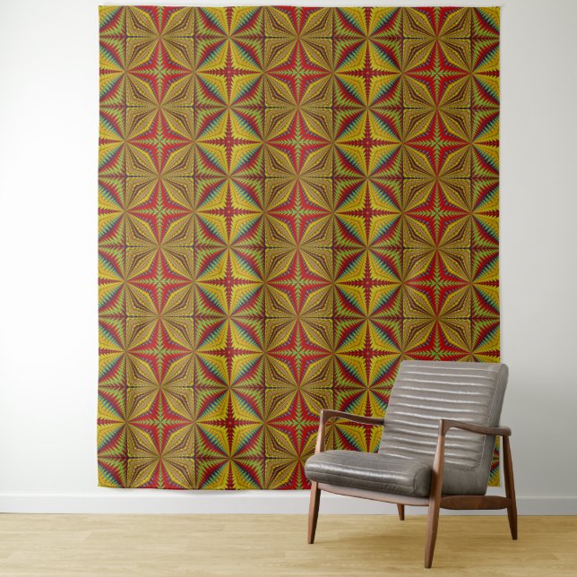  Bohemian Hippie Red Yellow Vintage Tribal Ethnic  Tapestry (In Situ)