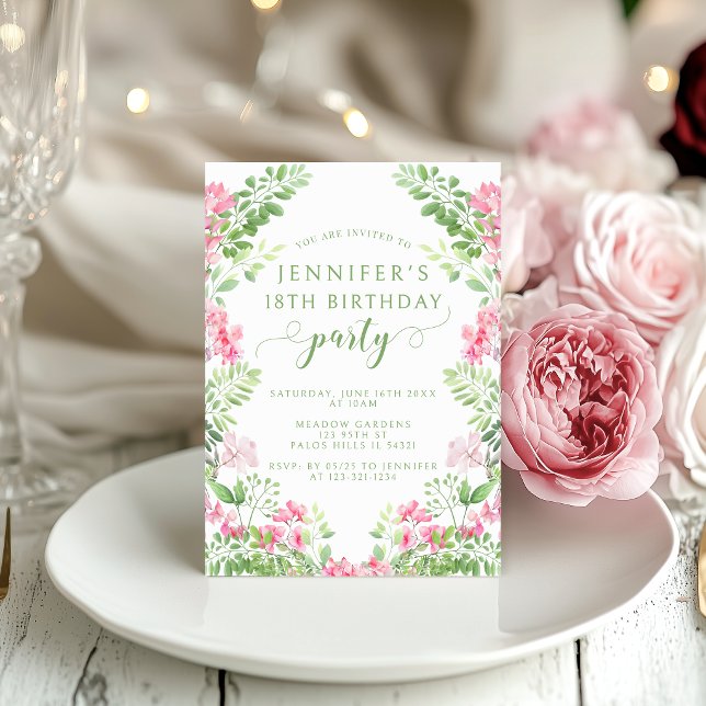 Bohemian Hot Pink Floral Adult Birthday Invitation (Creator Uploaded)