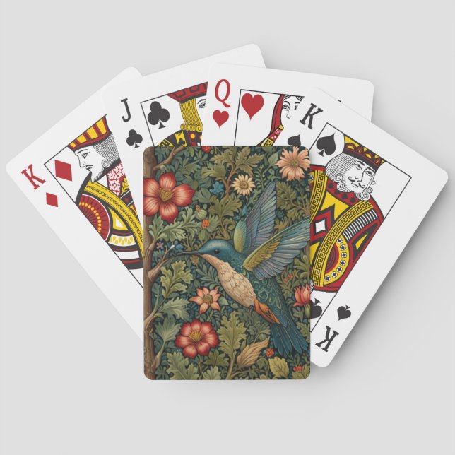 Bohemian hummingbird art boho chic botanical playing cards (Back)