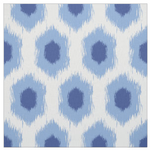 Bohemian Ikat Pattern Blue Tribal Print Hexagon Fabric