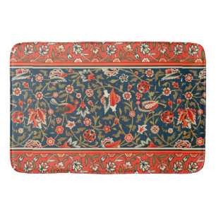 Bohemian Indo-Persian Floral Pattern Vintage Red  Bath Mat