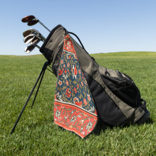 Bohemian Indo-Persian Floral Pattern Vintage Red Golf Towel