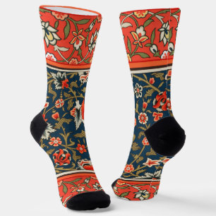 Bohemian Indo-Persian Floral Pattern Vintage Red  Socks