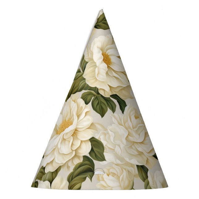 Bohemian ivory beige flowers party hat (Left)