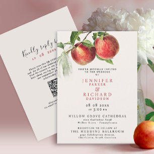 Bohemian Ivory Red Peach Summer Orchard Fruits Invitation